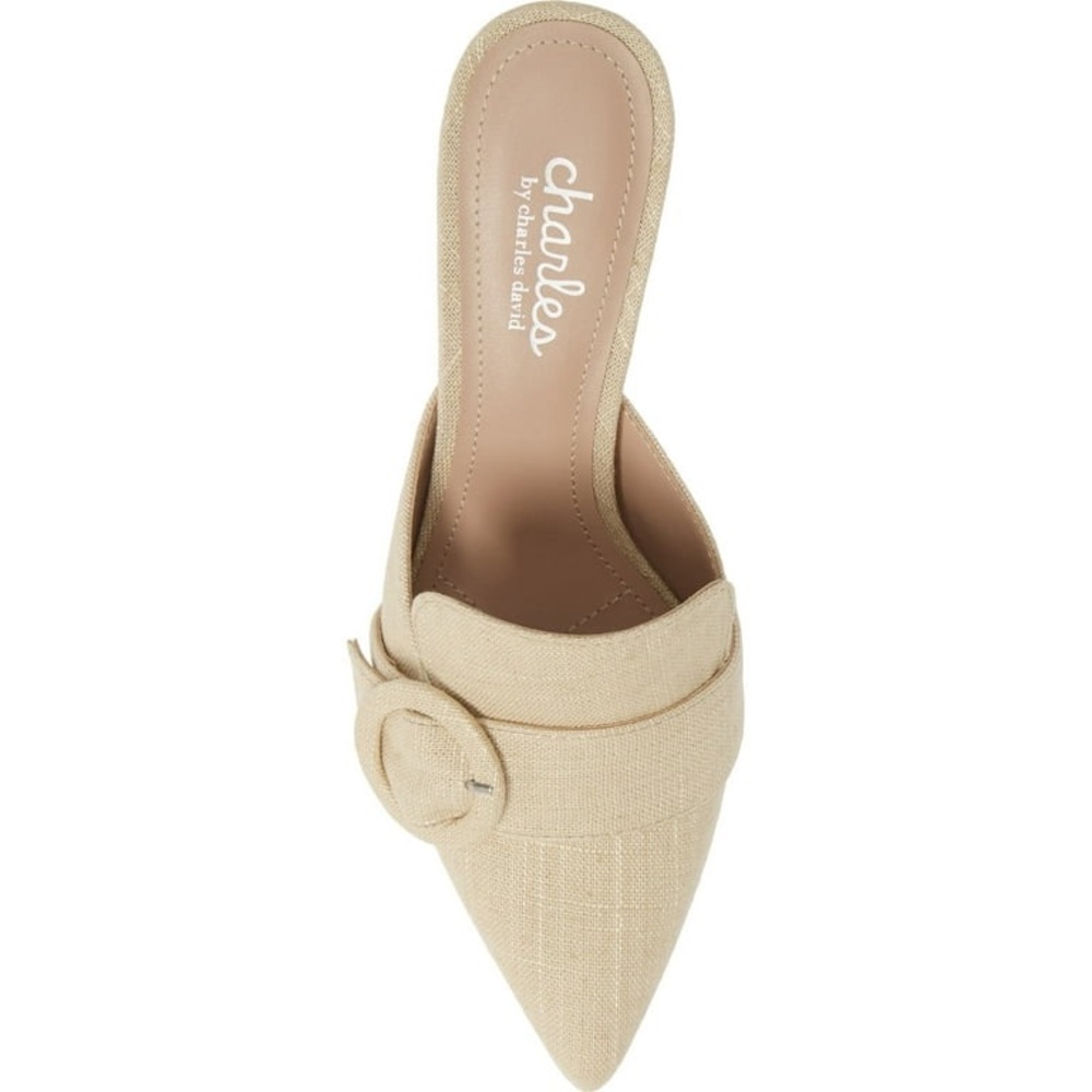Charles Beige Tweed Heeled Mules with Loafer Design and Buckle Detail, size 8 - Picture 7 of 9